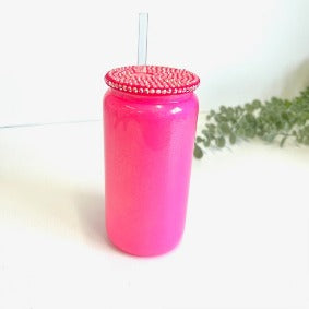 Shimmer 16oz Glass Beer Can / Libbey Cup - Hot Pink Gemstone for sublimation or vinyl