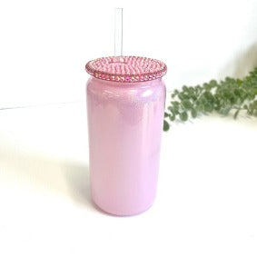 Shimmer 16oz Glass Beer Can / Libbey Cup - Light Pink Gemstone for sublimation or vinyl