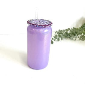 Shimmer 16oz Glass Beer Can / Libbey Cup - Lilac Gemstone for sublimation or vinyl