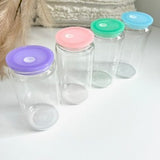 16oz Glass Beer Can / Libbey Cup - Clear Glass with Acrylic Pastel Lid (various colours)