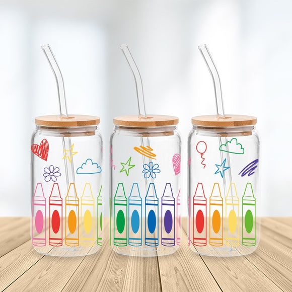 * NEW SIZE * UV DTF Transfer Wrap / Decal - LIB021 Crayons