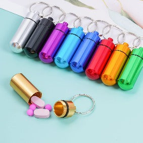 Aluminium Waterproof Pill Cases With Keyring- Various Colours