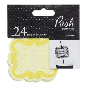 Straw Toppers Pack of 24 - Yellow